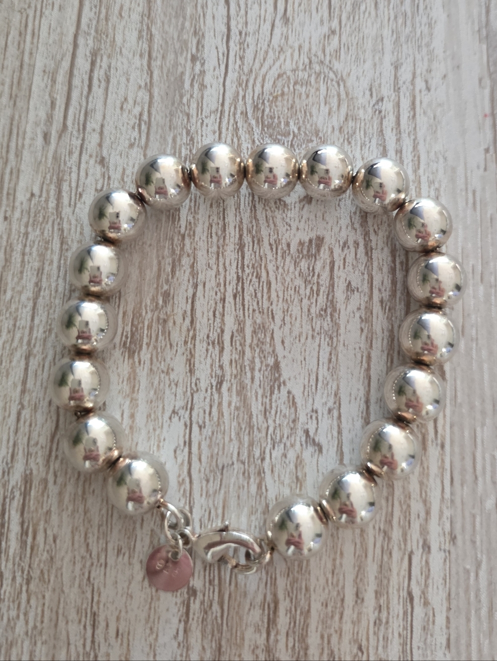 Polished Silver Bead Stretch Bracelet